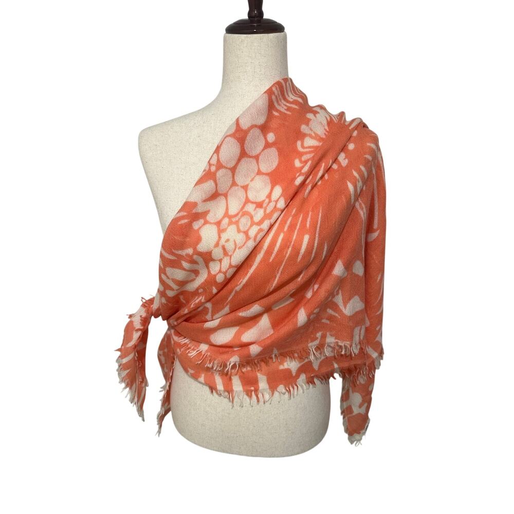 Diane Snyder 100% Cashmere Orange Cream Fringe Handloomed In Nepal Shawl Scarf